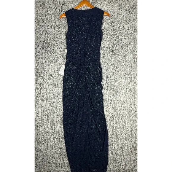 Vince Camuto Midi Dress Size 2 Navy Silver Rouged Cocktail Mother Bride Party - Picture 4 of 8